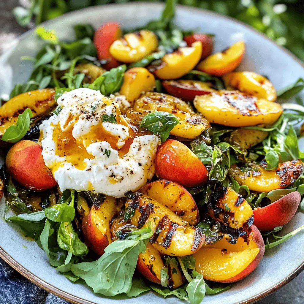 This Grilled Peach and Burrata Salad is a perfect blend of sweet and creamy flavors! Juicy grilled peaches combined with fresh burrata cheese create a delightful summer dish. Toss in some arugula and a drizzle of balsamic reduction for added zest. Save this recipe to impress your friends at your next gathering or enjoy it as a light lunch!