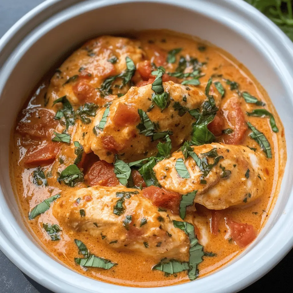 This Slow Cooker Creamy Tomato Basil Chicken Breasts recipe is a hearty meal that combines juicy chicken with a delightful creamy tomato sauce and fresh basil. Perfect for a family dinner or meal prep! Save this easy, flavorful dish for nights when you want a comforting meal that cooks itself while you tackle your day. Don't miss out on trying this delicious recipe!