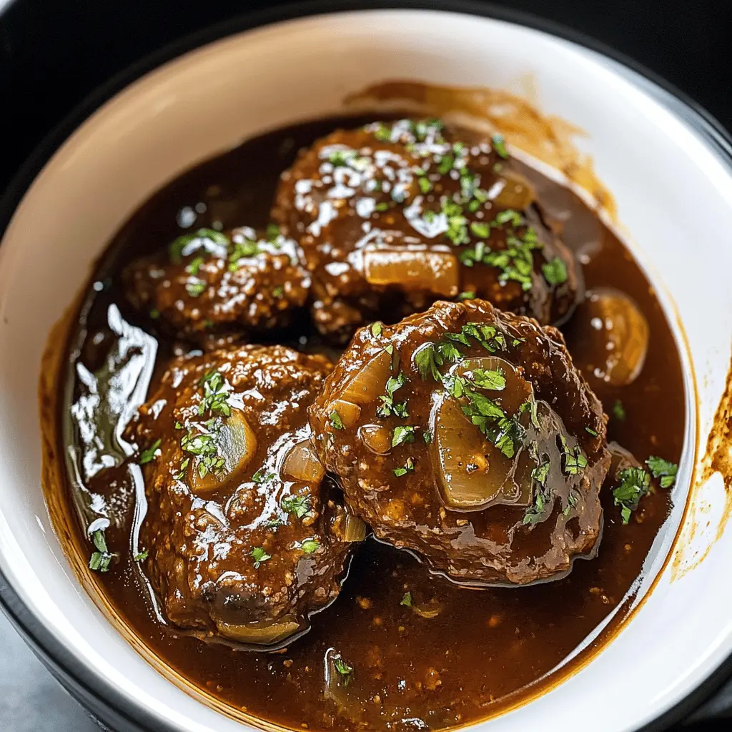 These Slow Cooker Salisbury Steaks are the ultimate comfort food! Juicy beef patties smothered in a rich mushroom gravy make dinner a breeze. Perfect for busy weeknights, this easy recipe combines ground beef and seasonings that your family will love. Save this pin for a satisfying meal any day of the week!